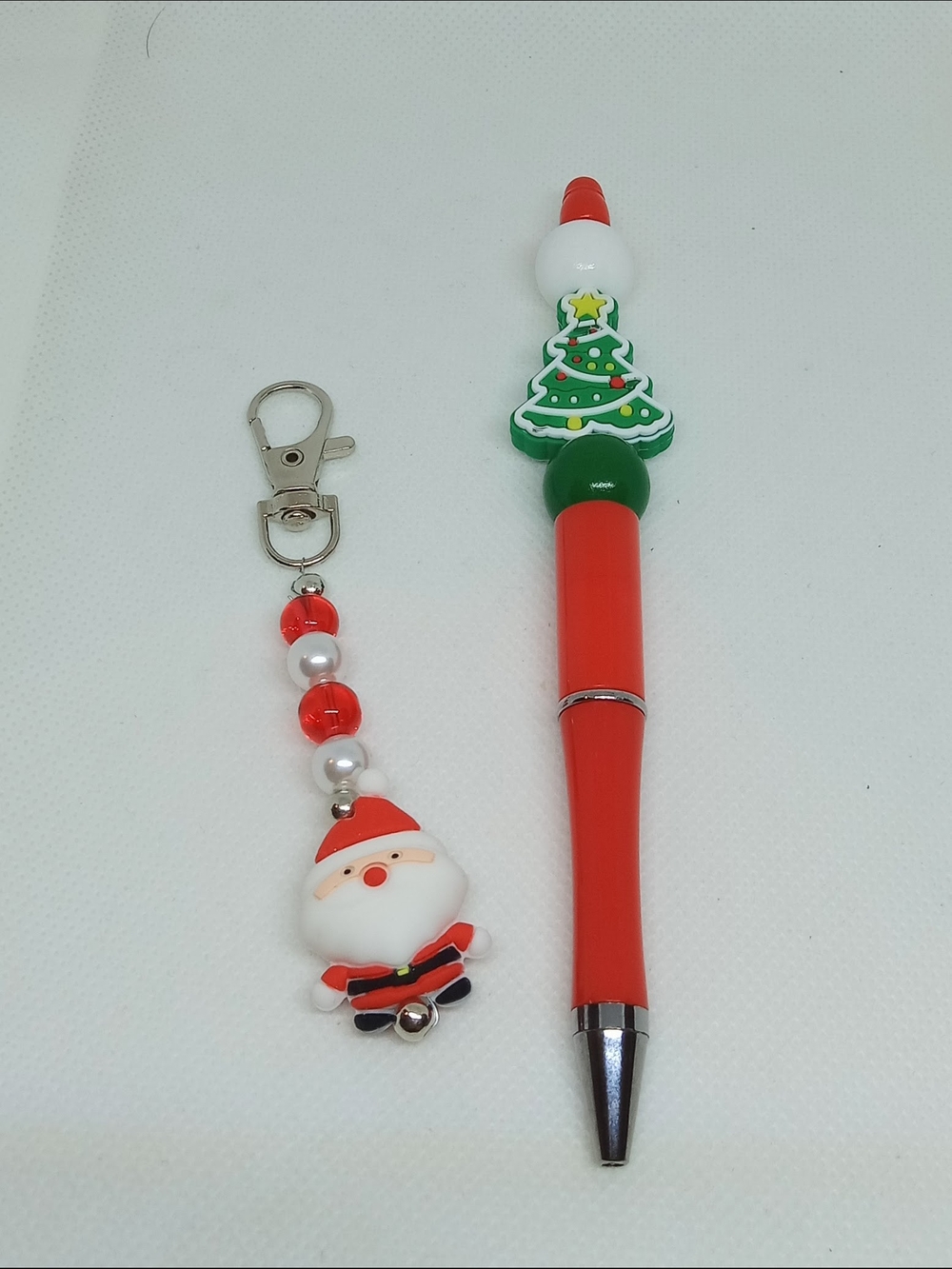 Christmas Tree & Stylus Beaded Pen and Keychain/Purse Charm Set New Handmade